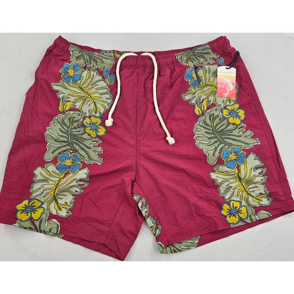 Tommy Bahama Relax trunks swimwear mens XL pockets red blue floral
